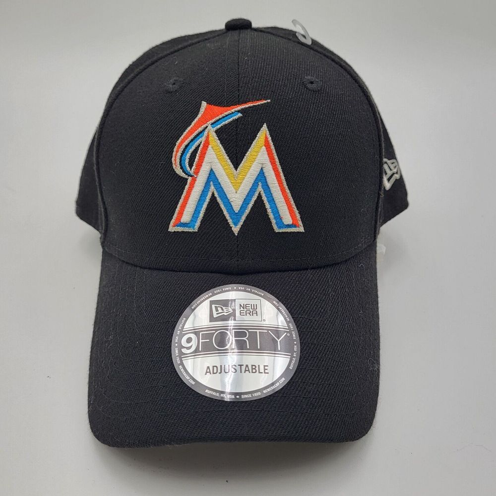 Miami Marlins 9FORTY New‎ Era Black Adjustable Hook Loop Hat